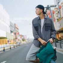 2021 Autumn New Japanese vintage workwear plaid shirt men color pocket trend bf loose shirt coat