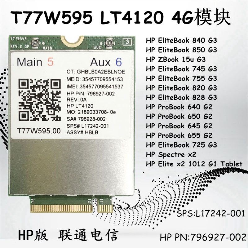 New T77W595 HP745 755820840850 G3 LT4120 4G Module L17242-001