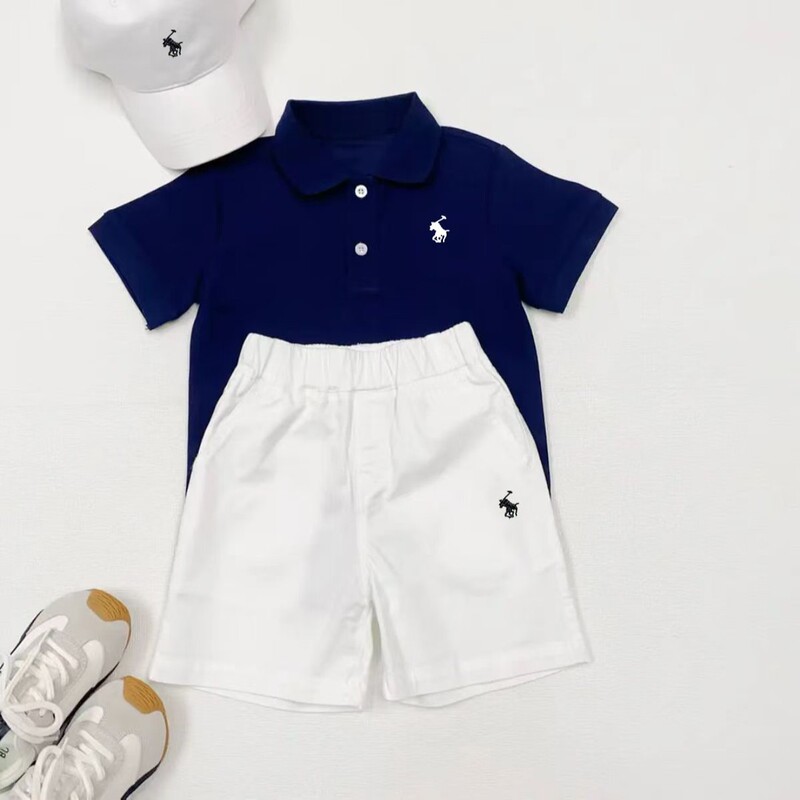 Summer Breathable Solid Color Polo Shirt Kidsren's Casual Short-Sleeved Collared T-Shirt Shorts Suit Half-Sleeved Shirt