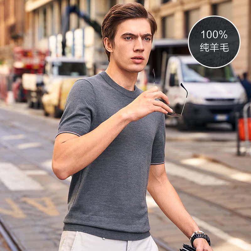 Ông Boo 2019 mới áo len ngắn tay áo thun áo len áo thun T-shirt đầy đủ màu sắc nam T-shirt áo len AT10763.