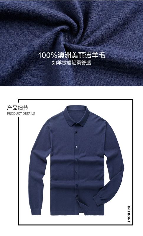 Ông vải mùa thu người đàn ông mới của chiếc áo len màu rắn nam dài tay áo ánh sáng sang trọng len t áo kaki nam