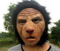 Savage mask Latex horror mask Halloween grimace Orangutan monkey demon headgear funny performance props
