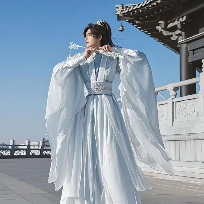 Original Authentic [Yunzhongxian] Elegant Martial Arts Hanfu for Men, Two-Tone Fairy-Style Double-Layer Flutter-Sleeve Double-Breasted Super Fairy Suit