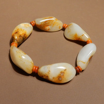 I was shocked by the dialect quality Hotan jade Xinjiang Yulong River red yellow Qin leather mutton fat white jade seed material raw stone bracelet h7