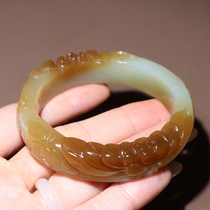 Dialect fine Hetian jade collection Xinjiang and the final material is warm and delicate yellow mouth with sugar 55mm lotus bracelet O2