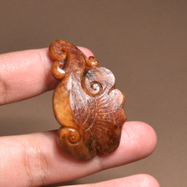 方言和田玉精品特色新疆老熟如酥黄沁皮青花籽料如意吊坠挂件A7