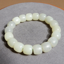 Dialect Hetian jade giant leak Xinjiang dot ink blue and white seed material 12mm straight cut old-style bead bracelet w2