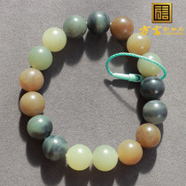 Dialect and Tian Yuang Giant Drain Large Desert Ancient Wind Building Blue Color Jade and End Sugar Green Flowers Tri-colored 12mm Handchain O