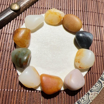 Dialect Hotan jade special offer huge leak collection Xinjiang Yulong River seed material gold skin raw stone multi-treasure bracelet bracelet w1