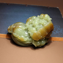 Crazy dialect Hetian jade from Xinjiang with green and yellow material in mouth sweet color and cleverly carved hand piece N3
