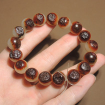 Rare Hetian jade in Xinjiang dialect with red Qin skin and white jade seed material card 12mm round bead bracelet h7