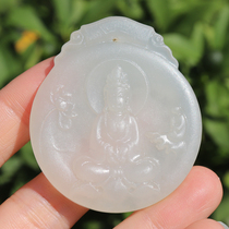 Popular dialect boutique wearable Hetian jade Qinghai old pit material warm ice bottom white jade Guanyin pendant O2