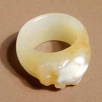 Dialect Hetian jade Xinjiang and final material two-color white jade gold sugar inner diameter 18 5mm Pixiu ring ring A5