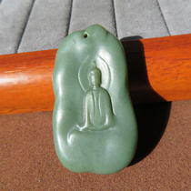 Rare dialect Hetian jade Xinjiang Yulong river sand date green seed material unstructured silk-like phaseless Guanyin pendant w