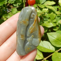 Dialect Hetian Jade Boutique Large Leak Old Mature Yellow Qin Leather Blue and White Seed Material Qiao Carved High-rise Pendant Pendant R8