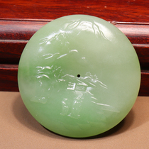 Rare dialect quality Hetian jade Qinghai material full of emerald green jade mountain clear water beautiful peace buckle pendant O2