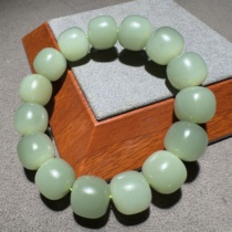 Rare dialect Hetian jade Russian material Laokeng jasper pink and green with pink and green fluorescence with cats eye 14mm bracelet S