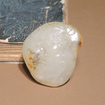 I was stunned by the dialect Hetian jade Xinjiang Yulong River sprinkled with gold skin and white seed material single seed carved Maitreya Buddha pendant h2