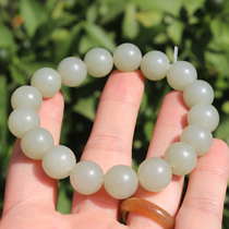 Qi Ma dialect brand quality Hetian jade oily and delicate blue and white jade seed material 12mm bracelet O2