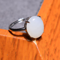 Annual Feedback Dialect Hetian Jade Qinghai Old Pit Material Fine High Ice White Jade Silver Inlaid Ring Ring Ring Adjustable R1