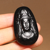 Hot dialect Hetian jade boutique features Xinjiang jet black ink jade seed material Guanyin jade pendant pendant A1