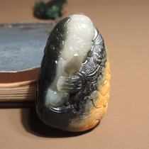 Explosive dialect Hetian jade rare three-color yellow skin black and white Russian seed material Taoyuan three-sworn sworn hand piece h7