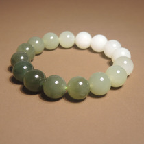 I lost money. Dialect Hetian jade Qinghai material warm and delicate white jade lake water green gradient card 12mm round bead bracelet h7