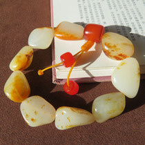 Shocked that dialects are hot Xinjiang collection-grade Yulong River old and ripe as crispy hanging gold-skinned white jade seed material raw stone bracelet w2