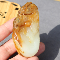 Historical Dialect Hotan Jade Fine Xinjiang Old Ripe Yellow Qin Skin White Jade Seed Material Qiao Dragon Traveling World Handpiece O8