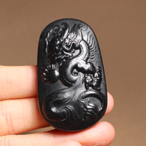 Dialect Hetian Jade Boutique Xinjiang Black as Ink White Jade Base Ink Jade Seed Material Dragon Traveling the World Pendant Pendant A1