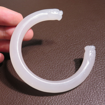 I was stunned by the dialect Hetian jade special grade Qinghai old pit material white jade smoky blue inner diameter 59mm open bracelet X5