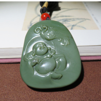 Dialect Hetian jade Xinjiang jade dragon river sand jujube green seed material silk-like Maitreya laughing Buddha jade pendant w2
