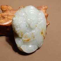 Crazy dialect Hetian jade Xinjiang old mature sprinkled gold skin oily and delicate white jade seed material God of Wealth pendant pendant h7