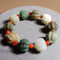 Dialect Hetian jade giant jasper blue and white blues sugar jade multi-treasure walnut bracelet w1