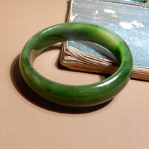 Stunned dialect quality Hetian jade Russian old pit material spinach green white plus green jasper card 60mm bracelet h7