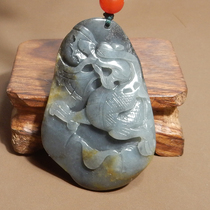 Great Clearance Dialect Hetian Jade Boutique Release Yellow Qin Leather Blue and White Seed Material Qiao Carved Dragon Traveling the World Pendant R8