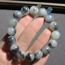 Explosive Dialect Hetian Jade Features Xinjiang Blue and White Seed Material with Leather Holes Poly Ink Card 12mm Round Beads Bracelet R6