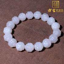 Dialect Hotan Jade Special Boutique Qinghai Material Laokeng White Jade Smoke Purple Bottom 12mm Lantern Bead Bracelet A8