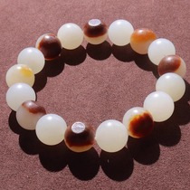 Hi Fantian Dialect Hetian Jade Boutique Old Mature Poly Mary Red Skin White Jade Seed Material 12mm Round Beads Bracelet O