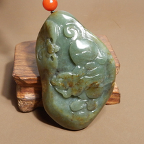 Hetian jade boutique in dialect rare yellow cinnabar leather emerald green seed material beautifully carved auspicious animal handles ornaments R8