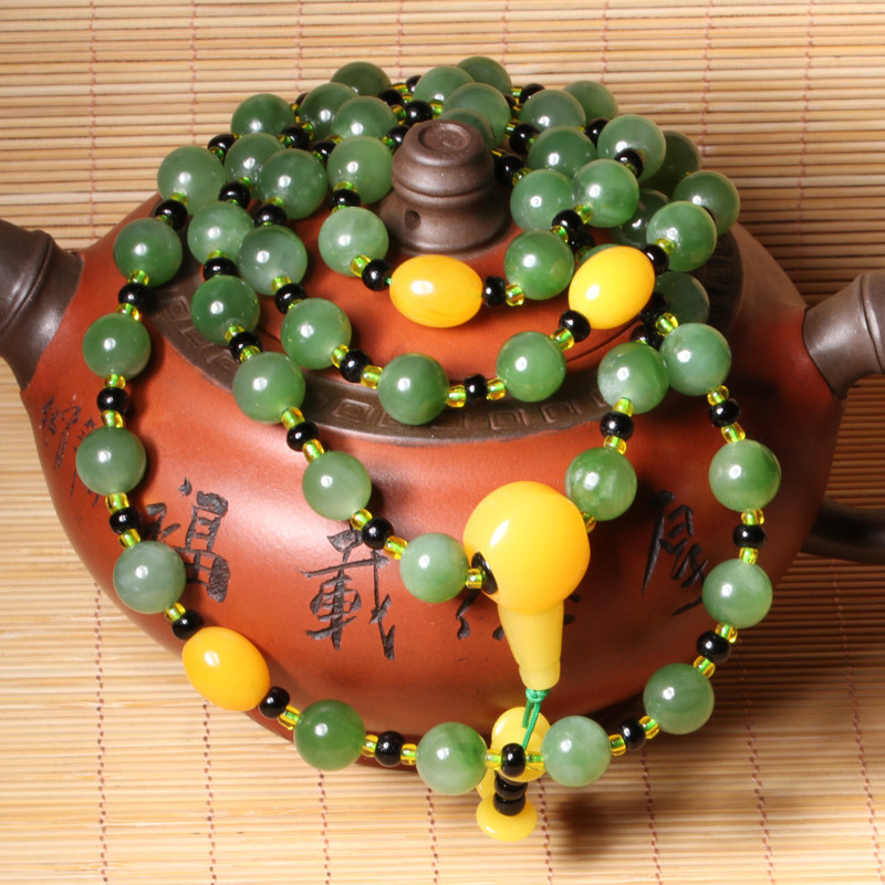 Dialect Hetian jade 380 wears a rare and famous product of grade mountain material spinach green jasper fake one loses ten 9mm necklace DIYc