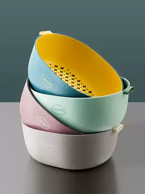 Double plastic washing basin drain basket household kitchen basket large creative washing basket living room fruit plate