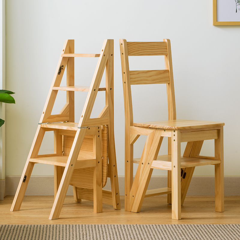 Solid wood multi-functional ladder household wood folding thick staircase chair carry high dual-use step ladder