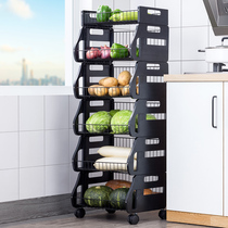 Kitchen shelf floor multi-layer movable trolley vegetable basket storage rack storage rack sub-supplies Household Encyclopedia