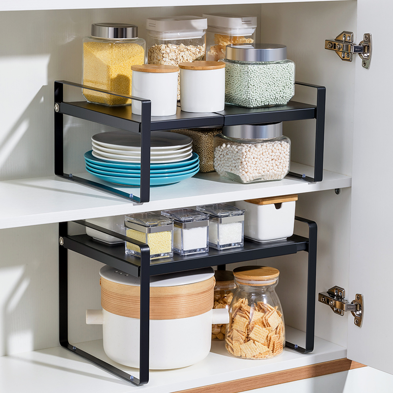 Retractable kitchen shelves countertop cabinet partitions Layered shelves Cabinets Inside the spices storage artifact tabletop small shelves