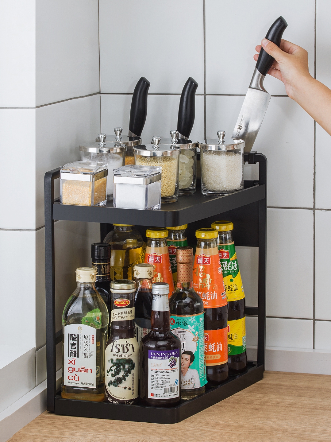 Kitchen seasoning shelf Stainless steel wall corner triangle seasoning tank rack countertop multi-functional condiment storage shelf