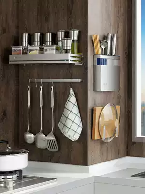 Stainless steel kitchen rack wall hanging non-perforated household seasoning supplies collection storage layer rack vegetable board holder knife holder