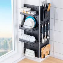 Multifunctional kitchen rack non-perforated wall-mounted household seasoning knife shelf Wall hole board storage artifact