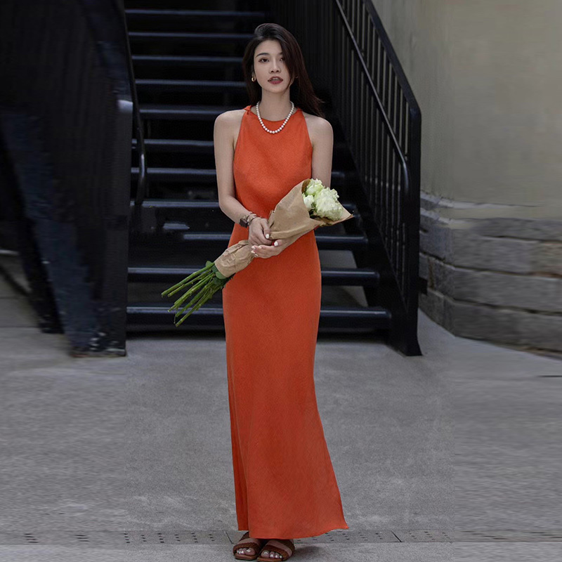 Elegant Goddess Summer New Style 2026 High-End Pure Linen Breathable Fashion Sleeveless Vest Long Dress for Women