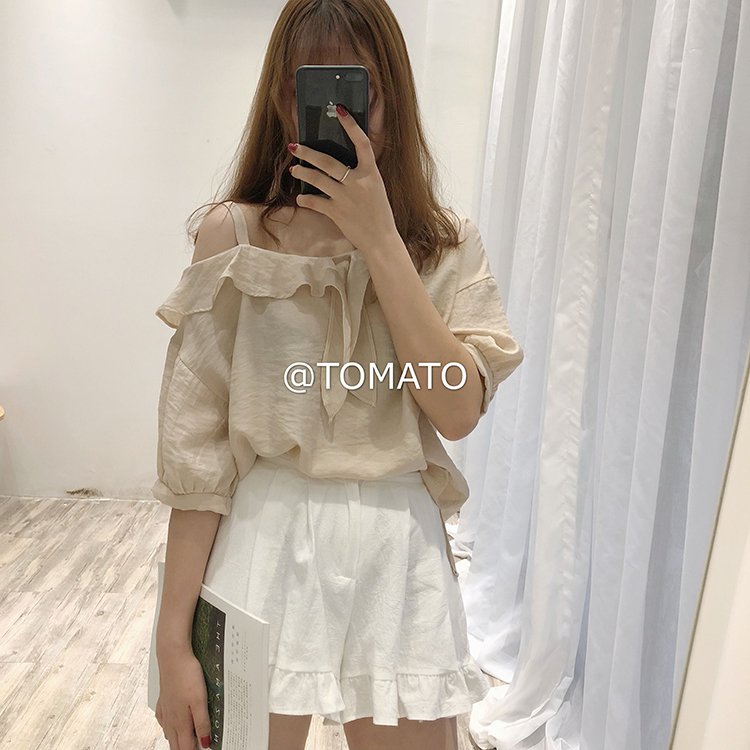 TOMATO SHOP tự chế ~ miễn phí đăng phiên bản Hàn Quốc của cô gái rắn màu nấm ren cao eo chân rộng quần short bí ngô quần short thể thao nữ cao cấp